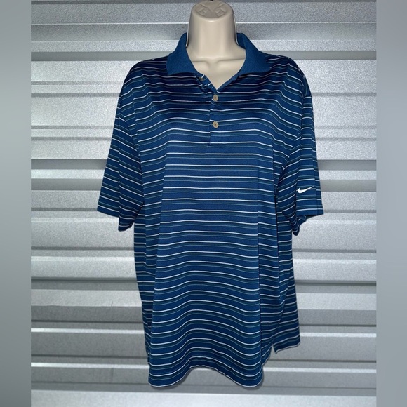 Nike Other - Men’s NIKE Golf Tour Performance DRI-Fit Blue Striped Polo Golf Shirt Size Large